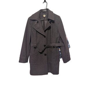 Giacca Pea Coat Gray Belted Pockets Lined Wool Blend Womans M